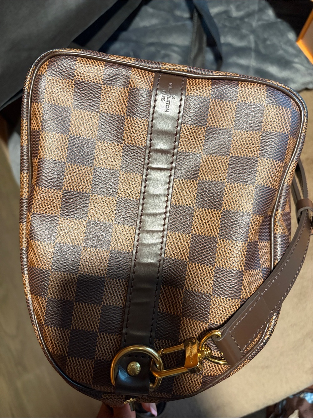 Louis Vuitton Brown Damier Ebene Speedy Bandoulière with Pink Accent Scarf - Picture 7 of 16